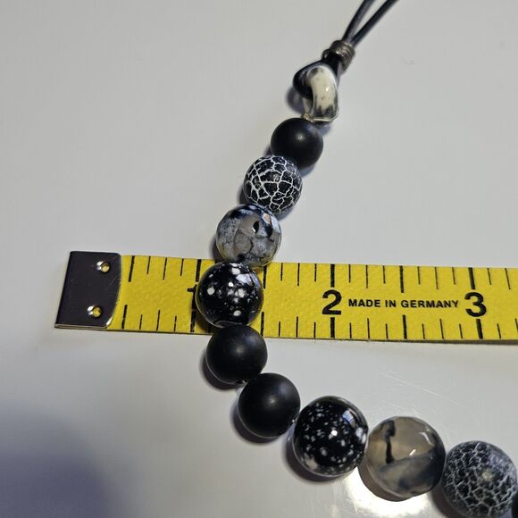 Black And White Themed Semiprecious Beaded Necklace Cord Chain 19-22" - Picture 11 of 15
